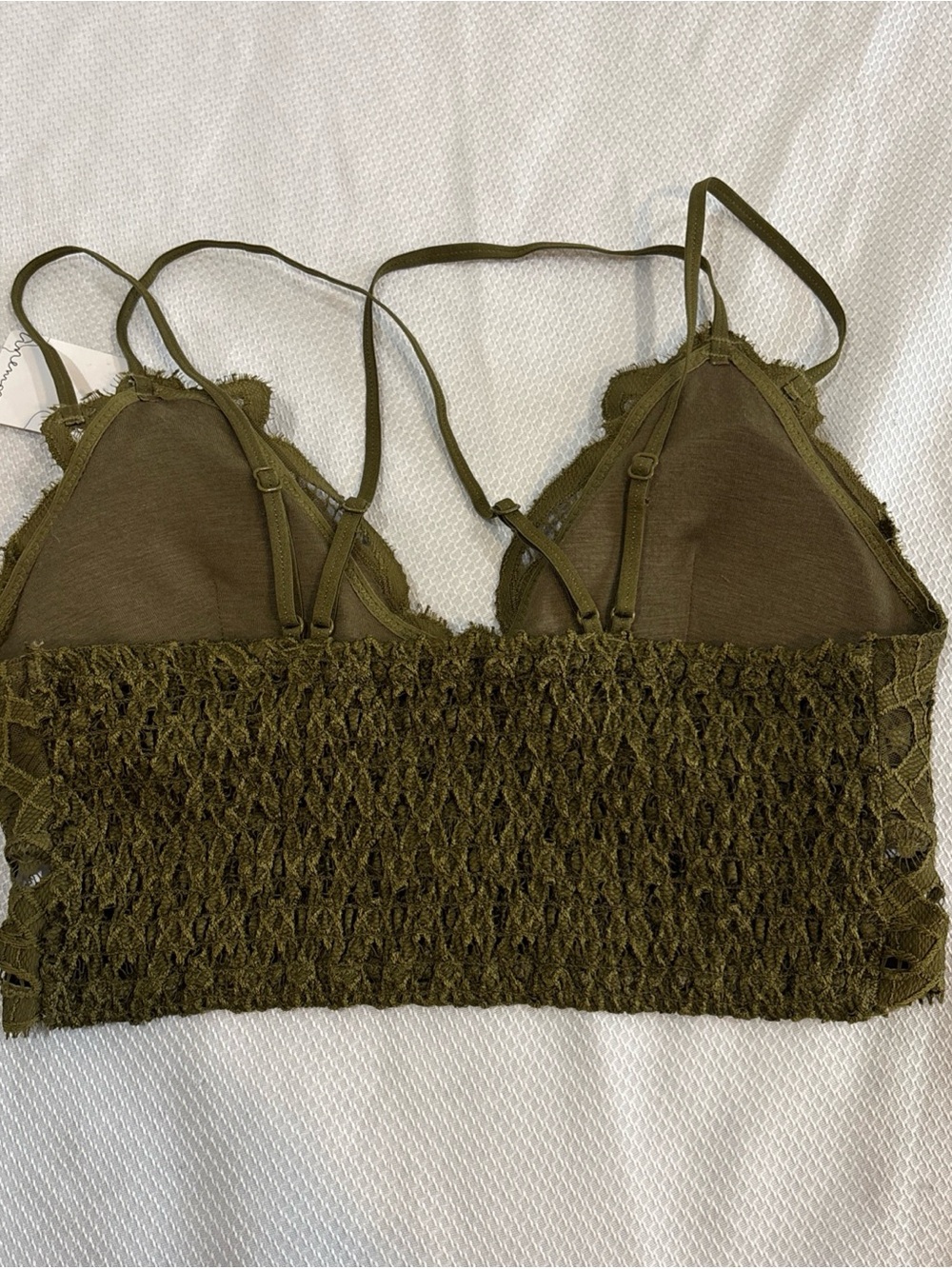 Anemone Bralette Lot Of 2 Womens Size Medium Olive Green And Tan Lace Cross back - Picture 6 of 6